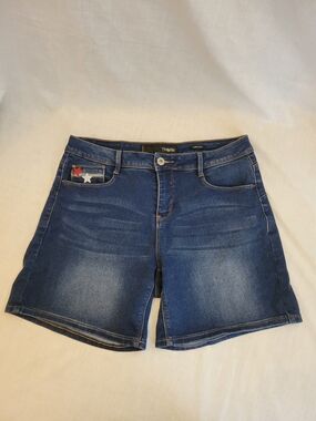 Denim Blue Women’s Stretch Shorts With Stars and Stripes  Embroadery